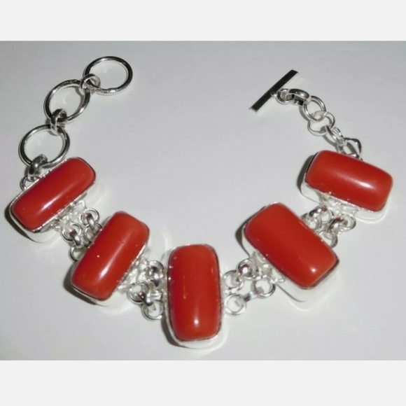 Natural Italian Coral 925 Silver Bracelet - Picture 3 of 5